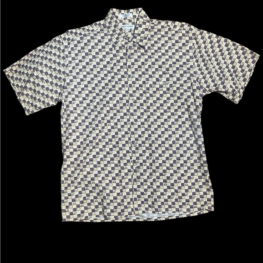 Via Veneto Black and White Fun Checkered Button Down Casual Shirt